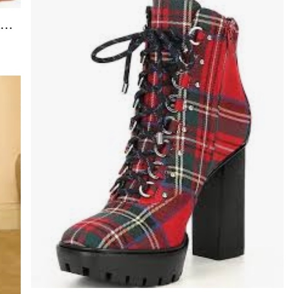 Ambelynn Plaid Heeled Hiker Lug Sole Combat Bootie - Picture 2 of 12